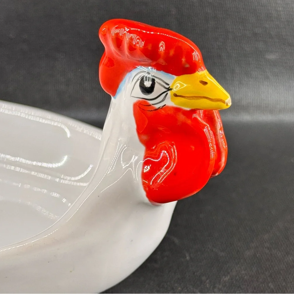 Vintage Peasant Village Italy Chicken Hen Egg Cup Platter Dish 69635